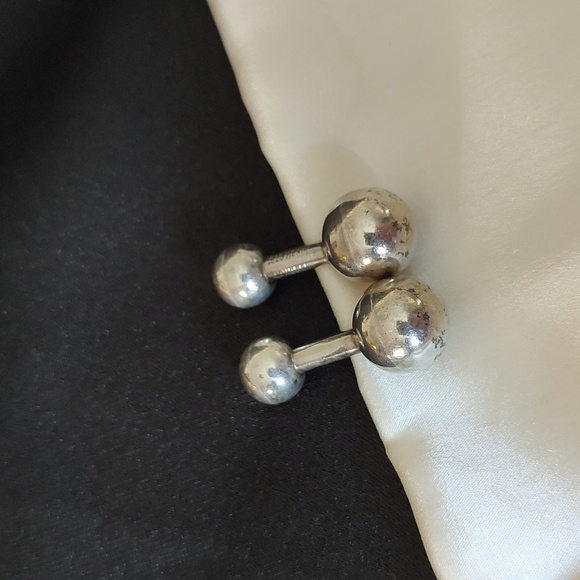 Sterling Silver Barbell Cufflinks Jondell Mexico Men's Vintage Marked Modernist - Picture 5 of 8